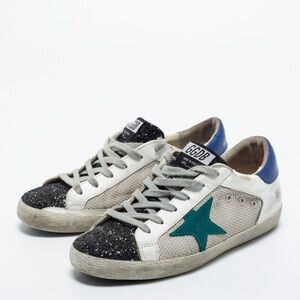 Golden Goose Superstar Black Glitter Net Low-Top Sneakers | Size 7
